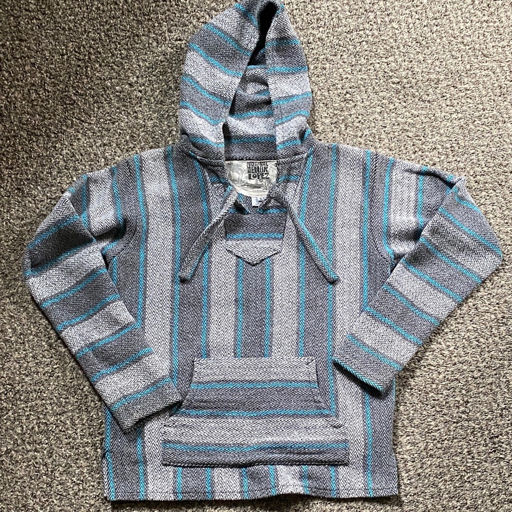 ✨ Señor Lopez Baja Hoodie – Gray & Teal Striped – Unisex